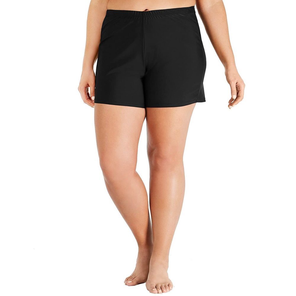 Island Escape Women's Plus Size Slimming Beachwear Swim Shorts (Black, 18W)